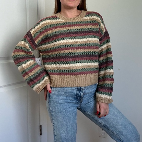 Open Knit Stripe Wide Sleeve Sweater - Picture 3 of 10